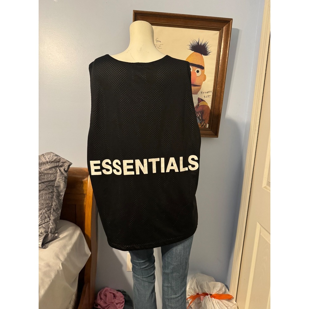 FOG Fear of God Essentials Reversible Mesh Tank Top Black Cream XL Logo Graphic